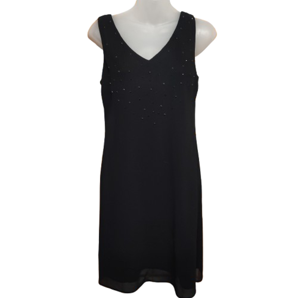Afterdark Women’s Black Sleeveless Rhinestone Detail Petite Dress Size 8P BG27